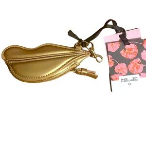 Diane Von Furstenberg Metallic Gold Lip Keychain Bag Charm
